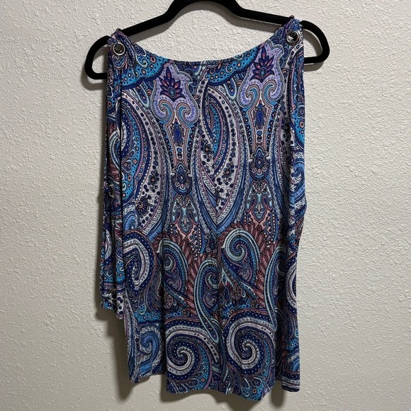 Cable & Gauge Women‎ Cold Shoulder Paisley Print 3/4 Sleeve Tunic Top Size L - Picture 7 of 7